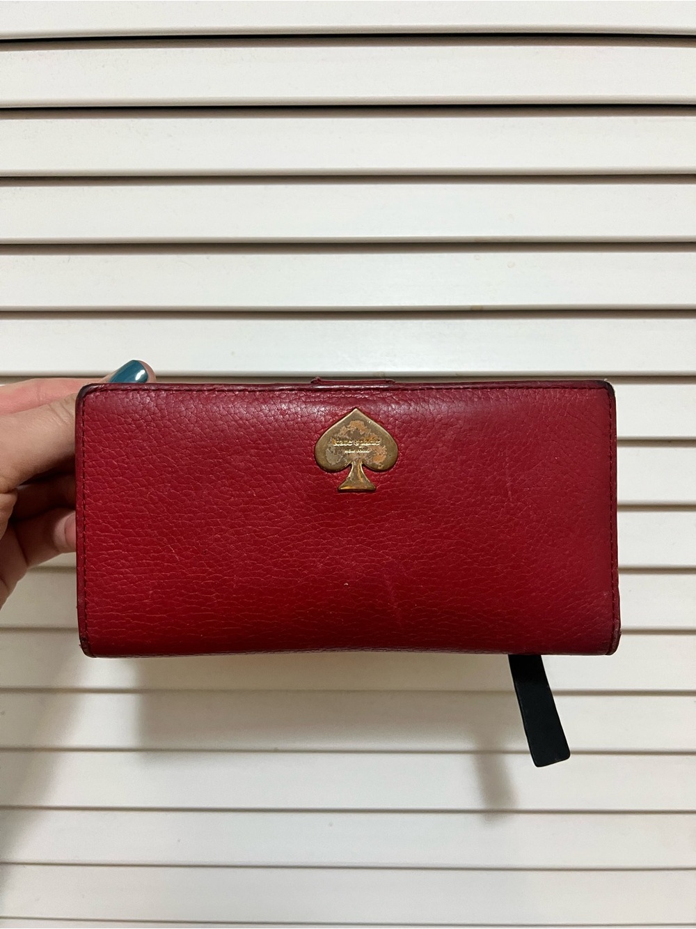 kate spade Red Leather Zip-Around Wallet with Gold Spade Emblem